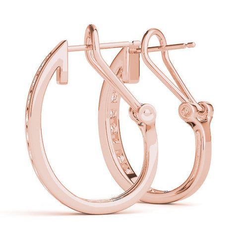 Rose gold Channel-Set Round Diamond Hoop Earrings in White Gold