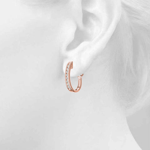 Rose gold Channel-Set Round Diamond Hoop Earrings in White Gold
