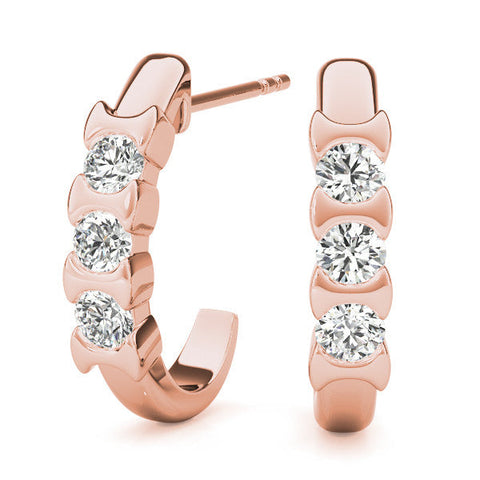 Rose gold Channel Set Round Diamond Hoop Earrings with Claw Prong Setting