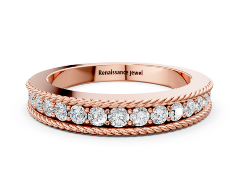 Rose gold Channel Set Round Diamond Milgrain Edge Band