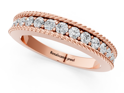 Rose gold Channel Set Round Diamond Milgrain Edge Band