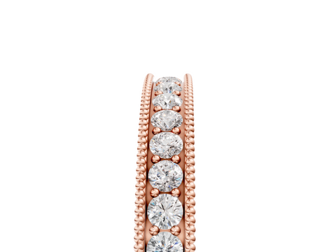 Rose gold Channel Set Round Diamond Milgrain Edge Eternity Band