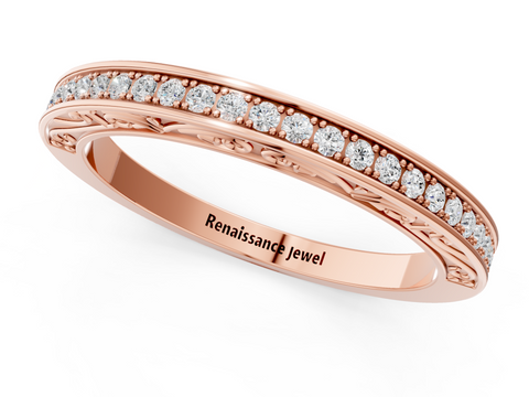 Rose gold Channel Set Round Diamond Milgrain Engraved Band