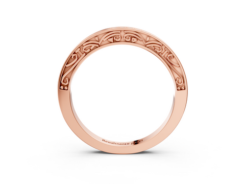 Rose gold Channel Set Round Diamond Milgrain Engraved Band