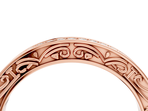 Rose gold Channel Set Round Diamond Milgrain Engraved Band