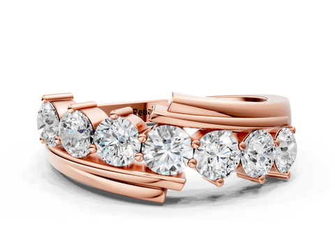 Rose gold Channel Set Round Diamond Wave Band with Shared Prong Setting