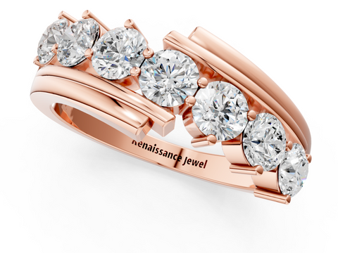 Rose gold Channel Set Round Diamond Wave Band with Shared Prong Setting
