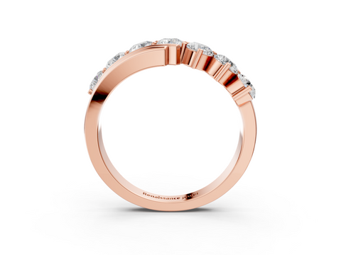 Rose gold Channel Set Round Diamond Wave Band with Shared Prong Setting