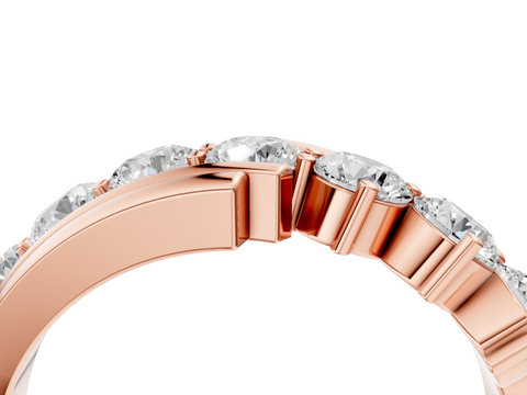 Rose gold Channel Set Round Diamond Wave Band with Shared Prong Setting