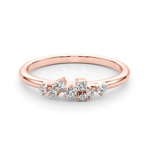 Rose gold Cluster Diamond Round Cut White Gold Band with Prong Setting