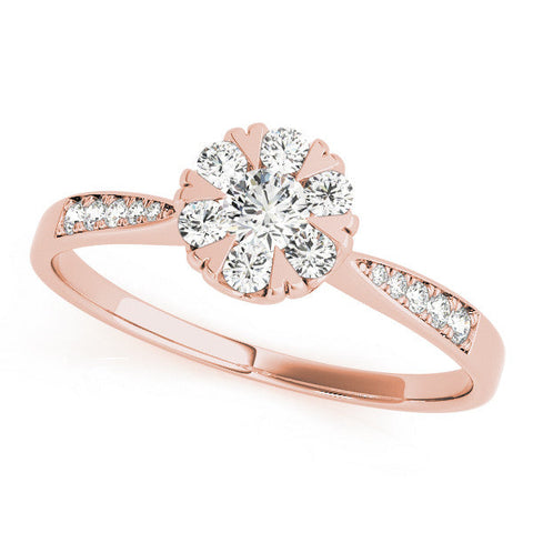 Rose gold Cluster Round Diamond Pavé Band Flower Prong Setting Ring