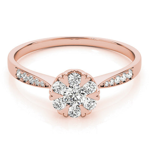 Rose gold Cluster Round Diamond Pavé Band Flower Prong Setting Ring