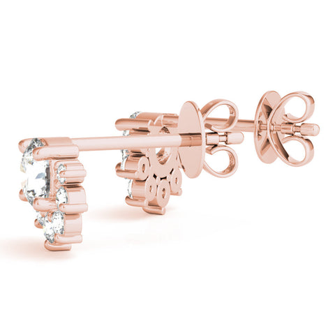 Rose gold Cluster Round Diamond Stud Earrings with White Gold Band and Four-Prong Setting