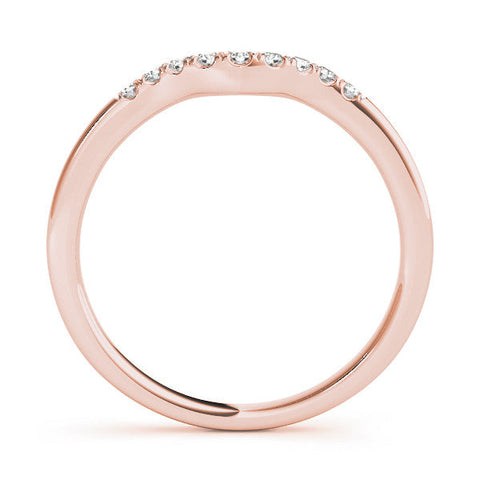 Rose gold Curved Diamond Wedding Band with Round Cut Stones and Shared Prong Setting