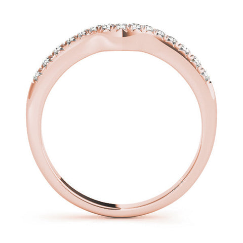 Rose gold Curved Pavé Round Diamond Wedding Band with Shared Prong Setting