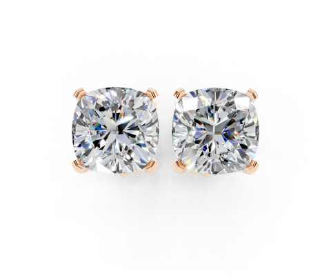 Rose gold Cushion Brilliant Diamond Stud Earrings