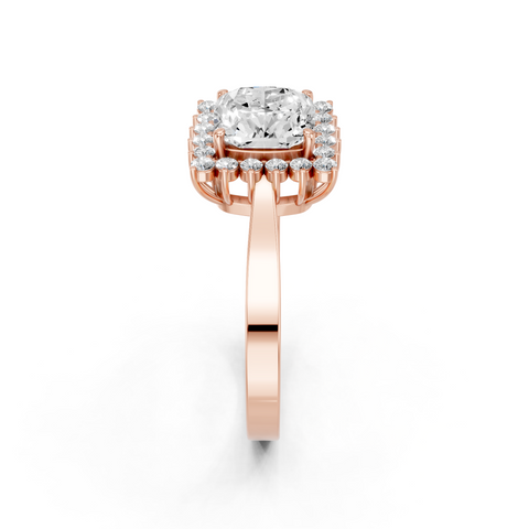 Rose gold Cushion Cut Diamond Pavé Band Solitaire Ring with Four-Prong Setting