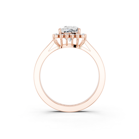 Rose gold Cushion Cut Diamond Pavé Band Solitaire Ring with Four-Prong Setting