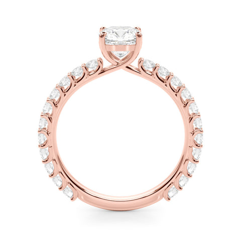 Rose gold Cushion Cut Diamond Pavé Band Solitaire with Four-Prong Setting