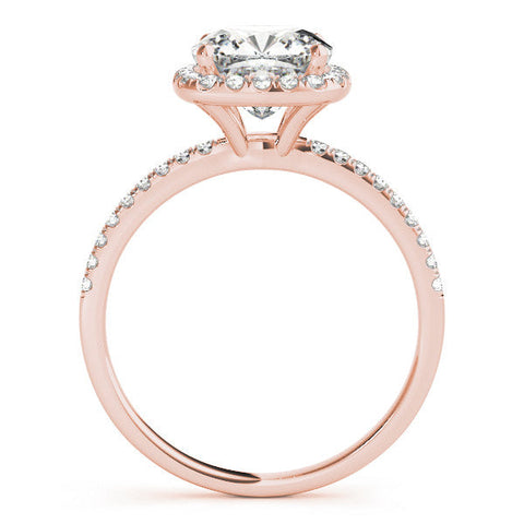 Rose gold Cushion Cut Halo Diamond Engagement Ring with Pave Band and Four-Prong Setting