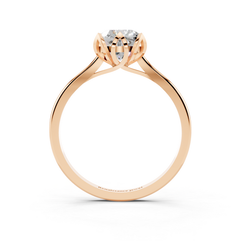 Rose gold Cushion Cut Solitaire Diamond Ring with Flower-Prong Setting and Classic Band