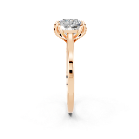Rose gold Cushion Cut Solitaire Diamond Ring with Flower-Prong Setting and Classic Band