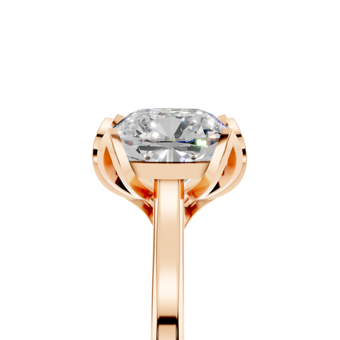 Rose gold Cushion Cut Solitaire Diamond Ring with Flower-Prong Setting and Classic Band