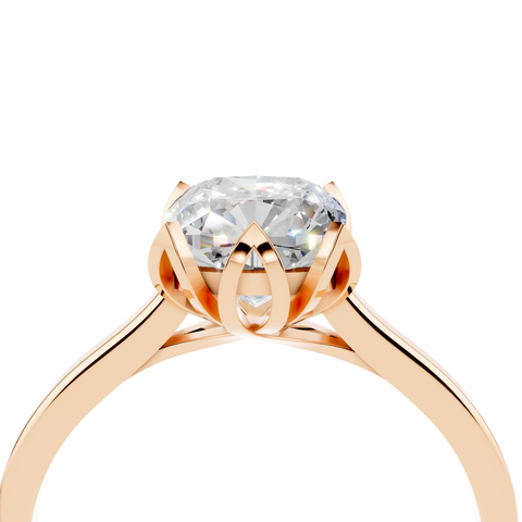 Rose gold Cushion Cut Solitaire Diamond Ring with Flower-Prong Setting and Classic Band