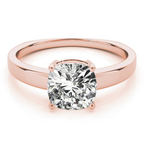 Rose gold Cushion Cut Solitaire Engagement Ring with Four-Prong Setting and Classic Band