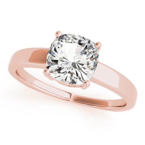 Rose gold Cushion Cut Solitaire Engagement Ring with Four-Prong Setting and Classic Band