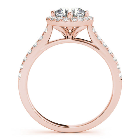 Rose gold Cushion Halo Diamond Engagement Ring with Pave Band and Four-Prong Setting