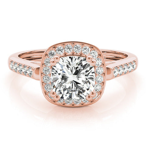 Rose gold Cushion Halo Diamond Ring with Split Shank and Four-Prong Setting