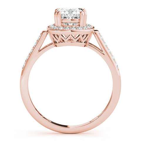 Rose gold Cushion Halo Diamond Ring with Split Shank and Four-Prong Setting