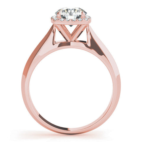 Rose gold Cushion Halo Round Brilliant Solitaire Ring with Tapered Band and Four-Prong Setting