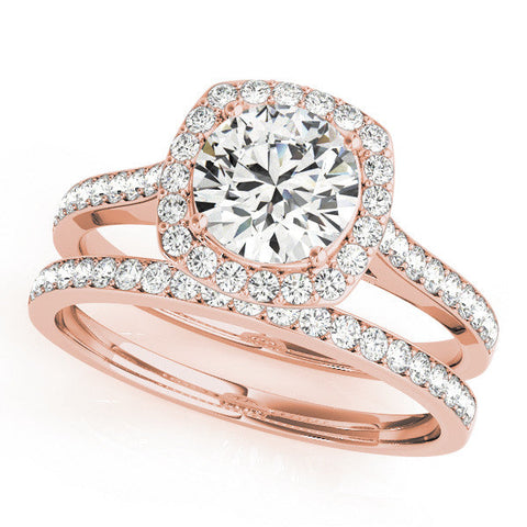 Rose gold Cushion Halo Round Diamond Pavé Band with Four-Prong Setting