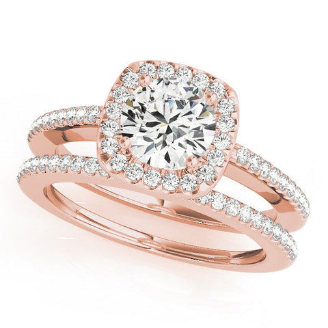 Rose gold Cushion Halo Round Diamond Pave Band Prong Setting Ring