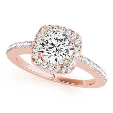Rose gold Cushion Halo Round Diamond Pave Band Prong Setting Ring