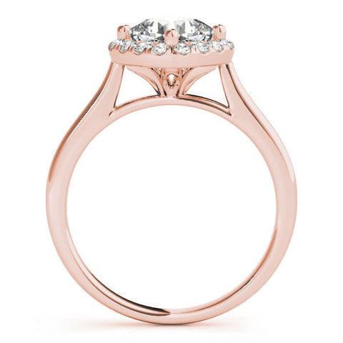 Rose gold Cushion Halo Round Diamond Solitaire Engagement Ring with Pave Band and Four-Prong Setting