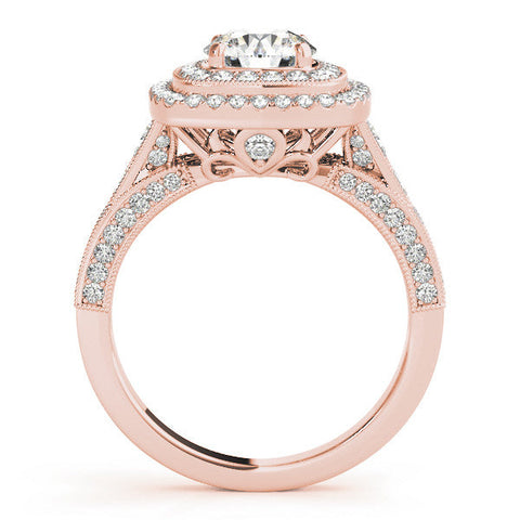 Rose gold Cushion Halo Round Diamond Split Shank Prong Setting Ring