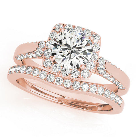 Rose gold Cushion Halo Round Diamond Twist Band with Four-Prong Setting
