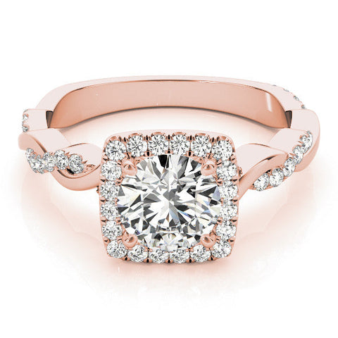 Rose gold Cushion Halo Round Diamond Twisted Band with Four-Prong Setting