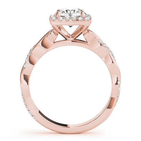 Rose gold Cushion Halo Round Diamond Twisted Band with Four-Prong Setting