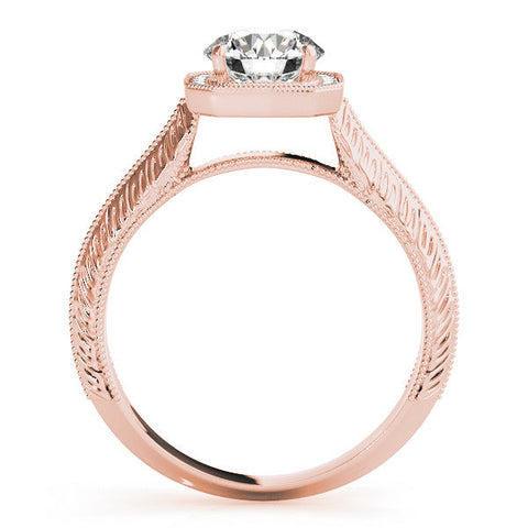 Rose gold Cushion Halo Round Solitaire Milgrain Engagement Ring