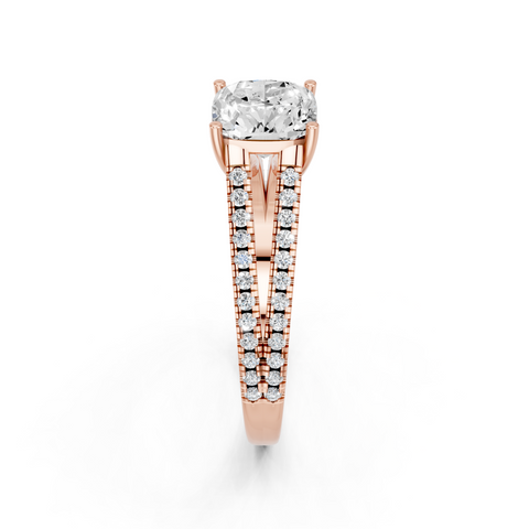 Rose gold Cushion Solitaire Split Shank Pavé Diamond Engagement Ring