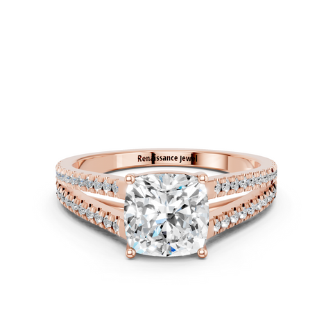 Rose gold Cushion Solitaire Split Shank Pavé Diamond Engagement Ring