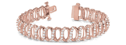 Rose gold Diamond Oval Link Tennis Bracelet with Round Cut Stones and Shared Prong Setting