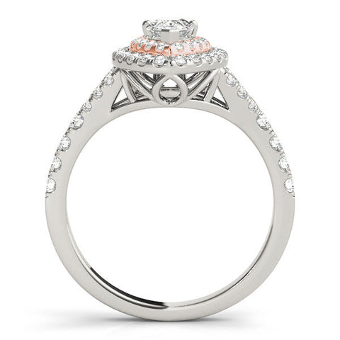 Rose gold Double Halo Pear-Shaped Split Shank Diamond Ring with Prong Setting