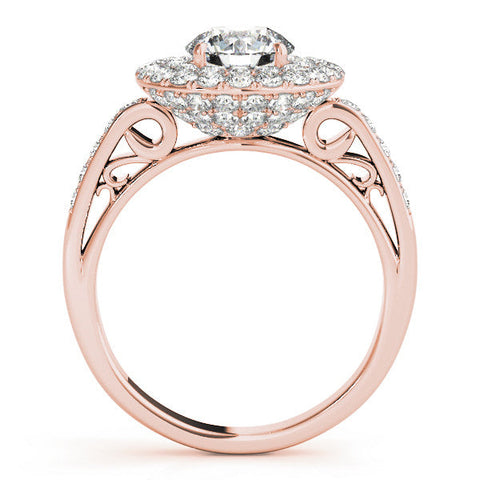 Rose gold Double Halo Round Diamond Pave Band Prong Setting Ring