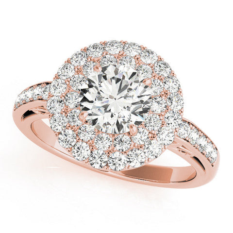 Rose gold Double Halo Round Diamond Pave Band Prong Setting Ring