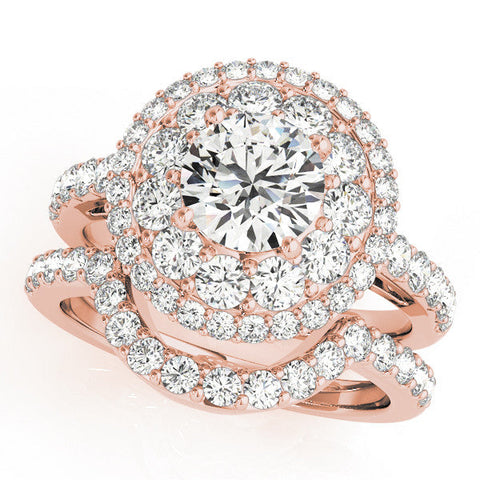 Rose gold Double Halo Round Diamond Pave Split Shank Prong Setting Ring